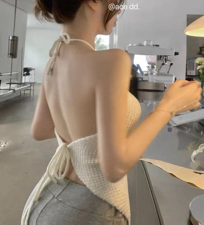Knitwear women's pure desire sexy halter neck sleeveless irregular top summer new design sense of self-cultivation and thin inner wear