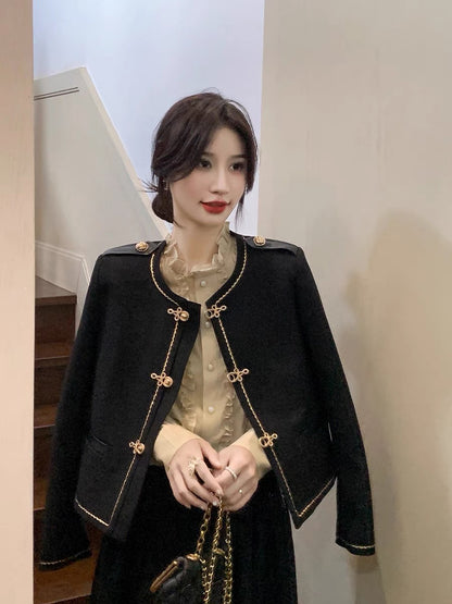 Guoguojia black short small fragrance coat women's spring and autumn high-end retro temperament ladies thin top 1192