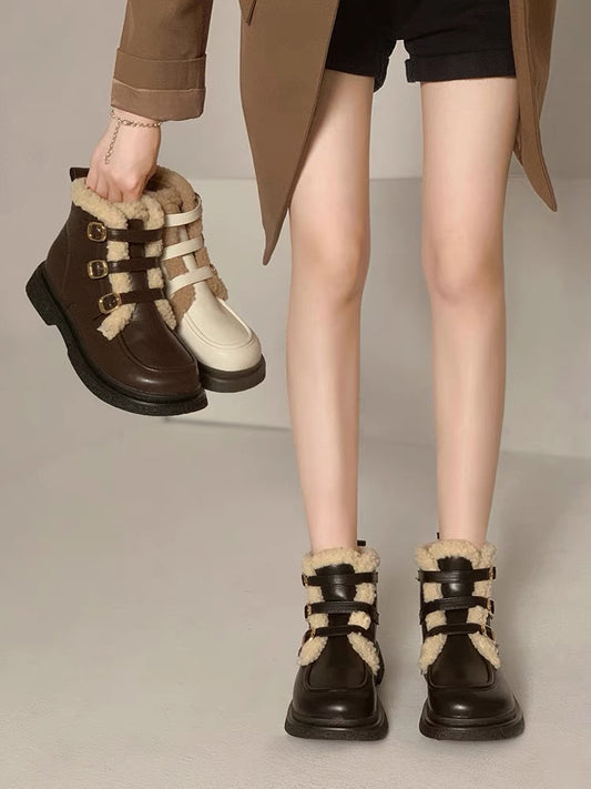 Boots women's short boots 2022 winter new Martin snow boots plus velvet warm flat retro foreign style cotton boots winter