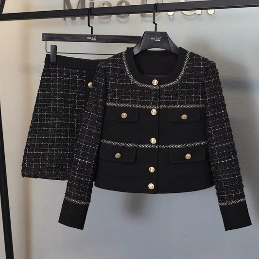 Miss DG small fragrance suit women's autumn fashion age-reducing tweed short coat all-match skirt two-piece set 1689