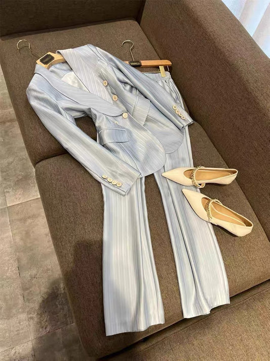 VANLU 2022 early autumn ZUI new!  Imported acetate suit ~ high-grade striped double-breasted suit + straight pants 1718