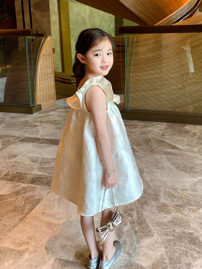 Original girl's small flying sleeve suspender skirt 2023 summer vest skirt children's high-end suspender girl dress