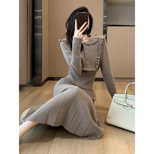 2022 autumn and winter new style small fragrant knitted dress winter niche design ladylike temperament wear a two-piece suit