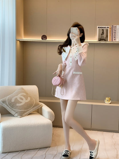 High-end small fragrant wind doll collar dress women's autumn and winter 2022 new style temperament reducing age waist waist design skirt
