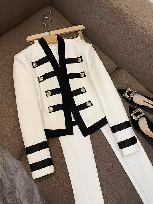 New stitching suit female small high-end court style top casual jacket short suit 6435