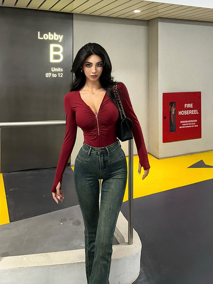 Helen Hip Lifting High Waist Jeans Women [Super Long Legs] Flared Wide Leg Pants Slim Fit Pants