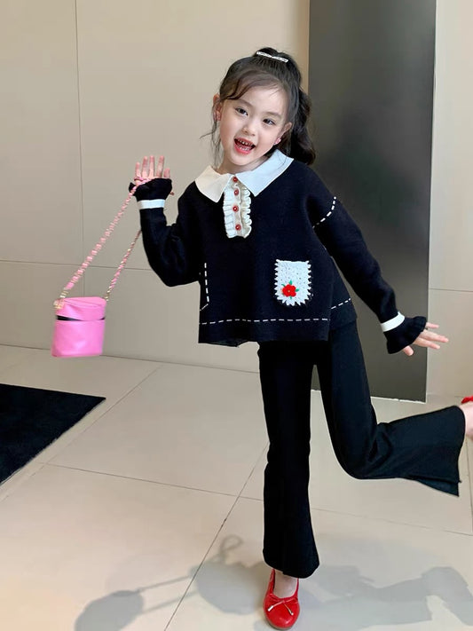 Original Girls Children's Clothing 2022 New Sweater Autumn Clothing Children's Girls Baby Korean Version Middle and Big Children's set