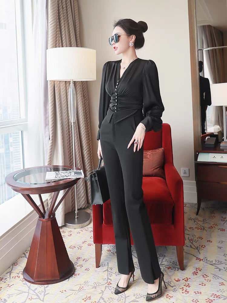 2022 new ladies haute couture professional suit female autumn royal sister capable shirt suit pants fashion two-piece suit