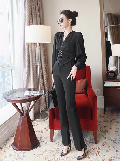2022 new ladies haute couture professional suit female autumn royal sister capable shirt suit pants fashion two-piece suit