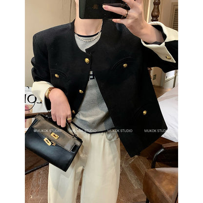 MUKOK high-end black small fragrance short jacket women's 2023 spring new slim temperament short top
