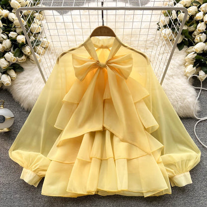 Light luxury high-end top women's 2022 spring new French style niche elegant temperament sweet long-sleeved chiffon shirt