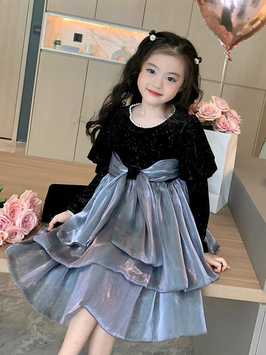 Original Girls High-end Puff Sleeve Cake Dress Autumn Children's Mesh Princess Dress Little Girl Dress Skirt Female