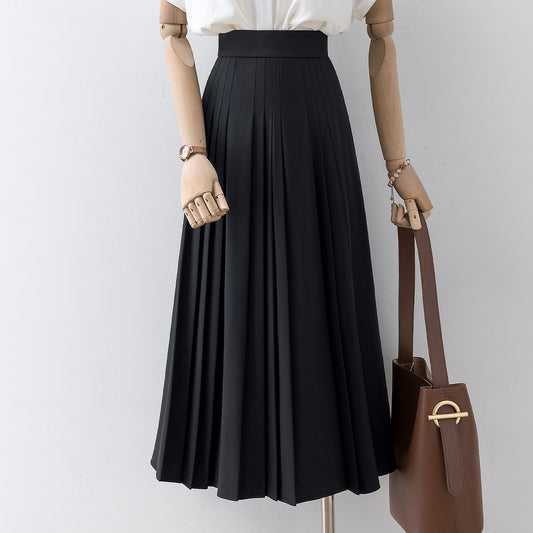 Black pleated skirt 2022 new high waist mid-length skirt women's summer design sense niche a-line skirt covering hips