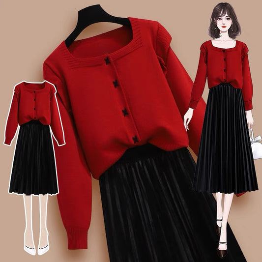 Autumn dress women's autumn and winter 2022 new temperament goddess fan small sweater collocation skirt two-piece suit