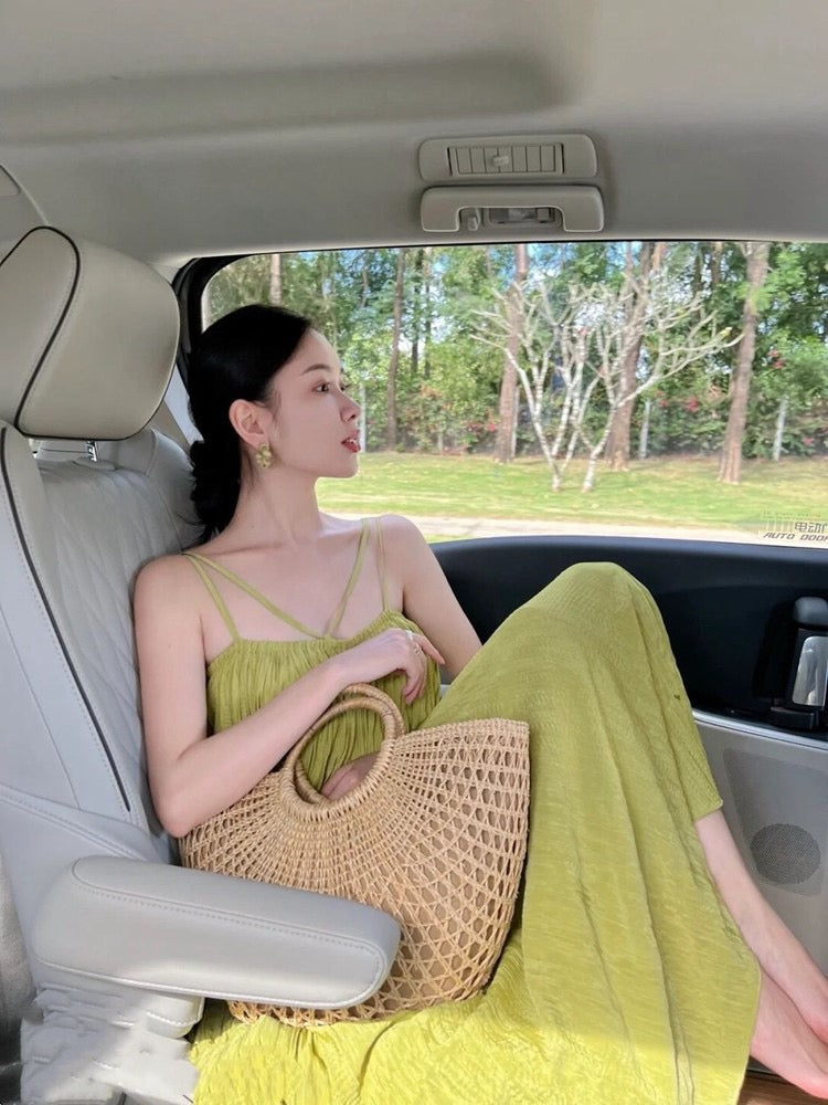Hainan Sanya Vacation Photo Beach Skirt Seaside Sling Long Skirt Yunnan Dali Travel Wear Super Fairy Dress