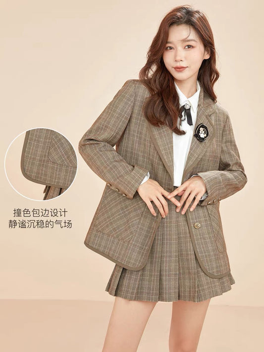 Fantu 2022 autumn new plaid suit jacket skirt JK uniform college style retro commuter suit female