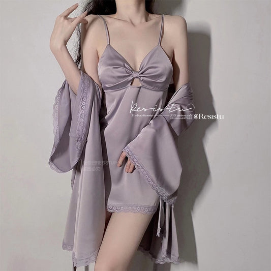 RESISTU Falling into the Gentle Township Sexy Private Suspender Nightdress Female Thin Section Ice Silk Beautiful Back Home Pajamas