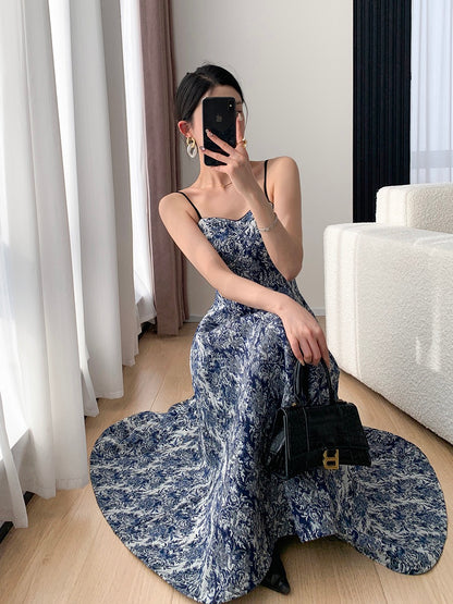 FT GUOGE suspender dress female 2023 summer new high-end sense French light luxury gentle wind jacquard dress