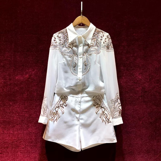 Heavy Industry Embroidery Royal Sister Fan Xiaozhong Light Luxury Fashion Shorts Suit Women's High-end Western Style Fashionable 2022 New