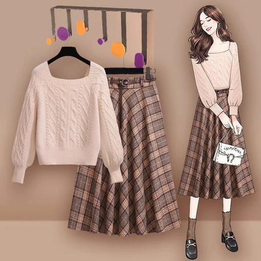 Xiaoxiangfeng dress women's autumn and winter 2022 new French style with a coat bottom and a skirt two-piece suit
