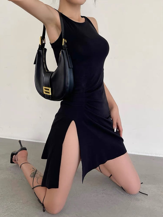 Jingye sexy sleeveless vest dress women's summer thin side slit high waist waist temperament short skirt