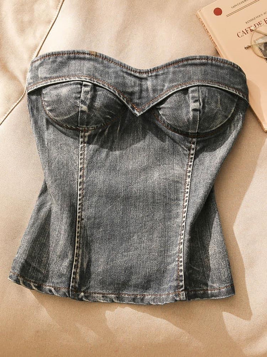 Hot girl tube top denim camisole women's inner wear sexy waist slimming wrapped chest bottoming sleeveless top outerwear