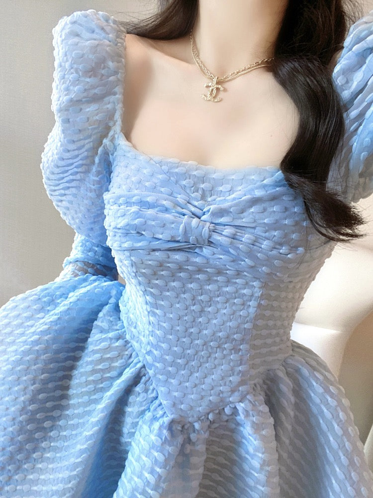 Princess tutu skirt spring women's 2023 new French square collar puff sleeves sweet a-line cake skirt dress2018
