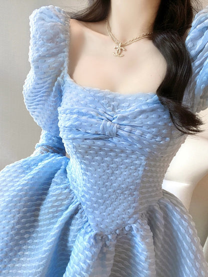 Princess tutu skirt spring women's 2023 new French square collar puff sleeves sweet a-line cake skirt dress2018