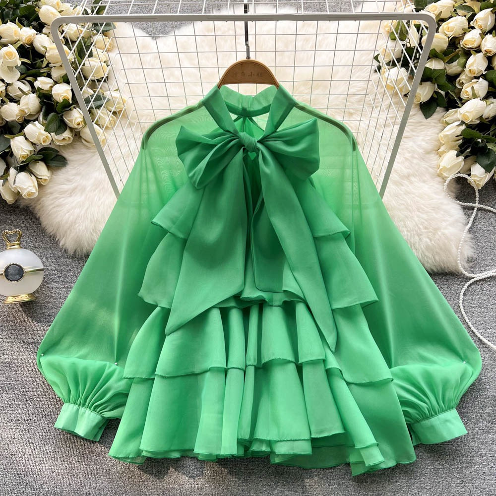 Light luxury high-end top women's 2022 spring new French style niche elegant temperament sweet long-sleeved chiffon shirt