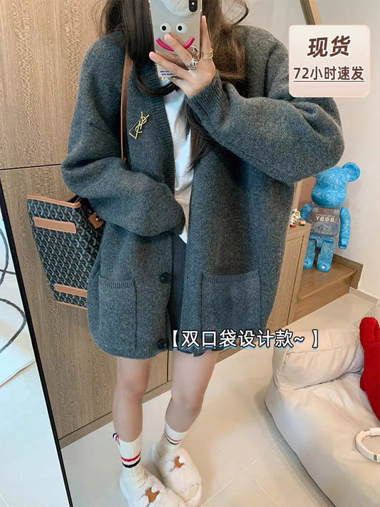 Zeng Xiaoxian women's loose sweater cardigan coat women's autumn and winter new lazy soft glutinous wear top knitted sweater trend