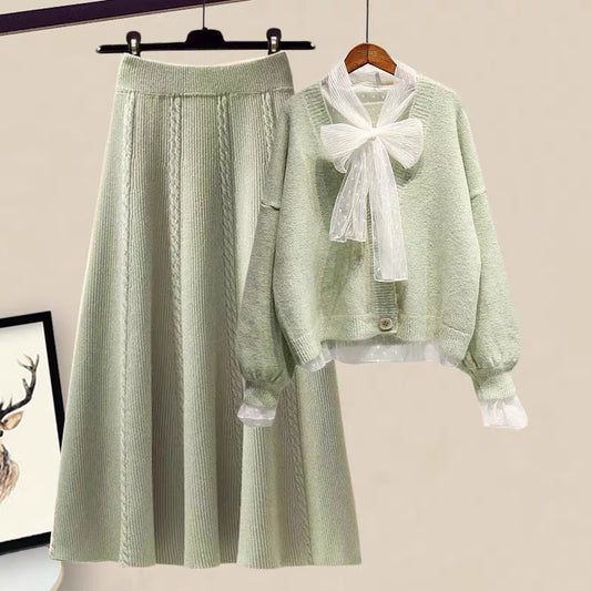 Autumn 2021 new women's clothing early autumn temperament goddess fan knitted sweater skirt fashion suit women's two-piece