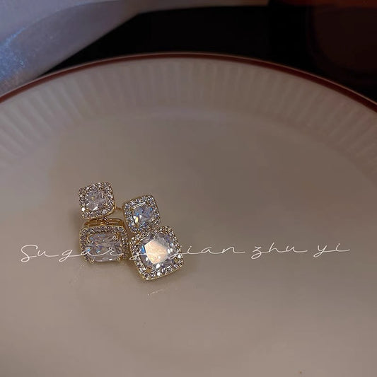 SUGAR exquisite zircon square earrings simple design small fragrance light luxury retro high-end atmosphere earrings women