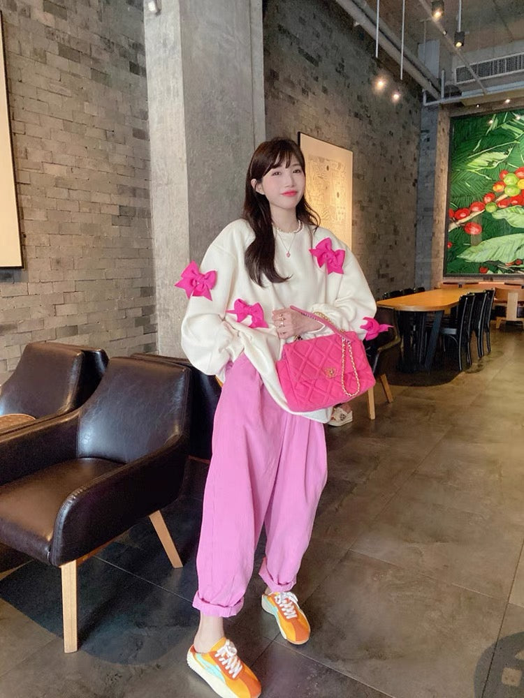 JENNIFER JXLIU Korea Dongdaemun winter knock all-match rose pink elastic high waist corduroy harem trousers