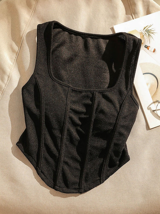 French Square Neck Camisole Women's Inner Wear Outerwear Sexy Babes Tunic Slim Bottom Short Sleeveless Top