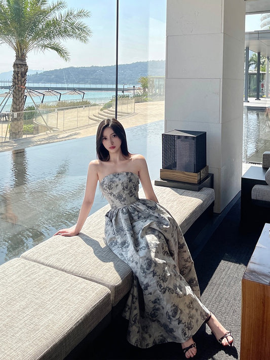 For Fay original spring and summer new cool and extravagant rose jacquard tube top dress princess fluffy dress