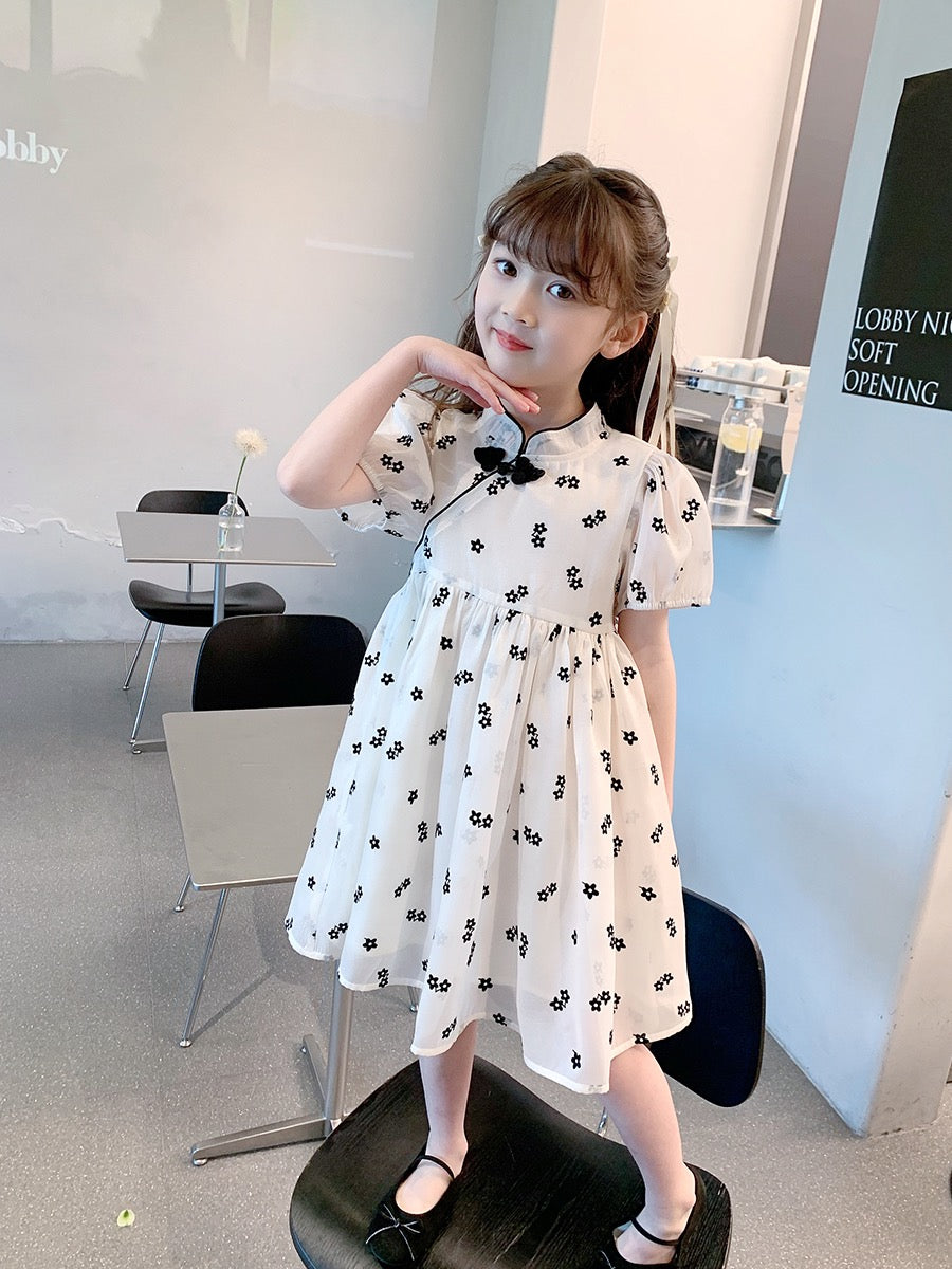 Girls dress 2023 new summer children's Korean jacquard cheongsam skirt baby summer fashionable foreign style dress