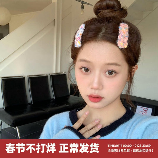 Gentle rainbow small fragrance braided hair clip twist braid bangs clip side clip girl heart hair card autumn and winter hair accessories