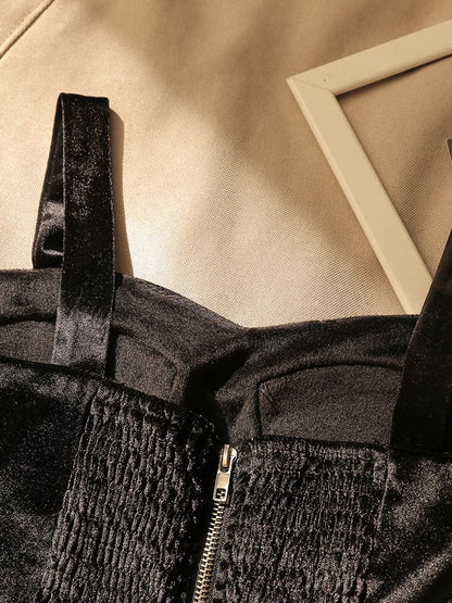 French style black velvet camisole women's suit with sexy chest pad bottoming tube top sleeveless top