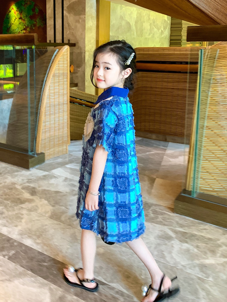 Original children's clothing girl's dress 2023 summer new children's college style retro Polo collar princess dress