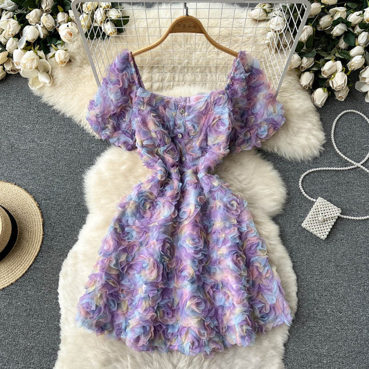 French niche platycodon first love super fairy forest can be sweet and salt floral dress small waist A-line skirt