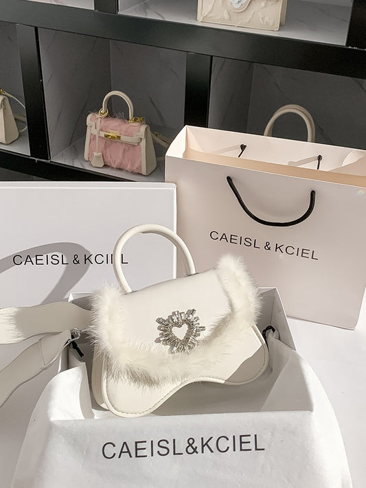CAEISL&KCIEL women's bag niche design high-end plush hand-held small square bag women's autumn and winter foreign style messenger bag