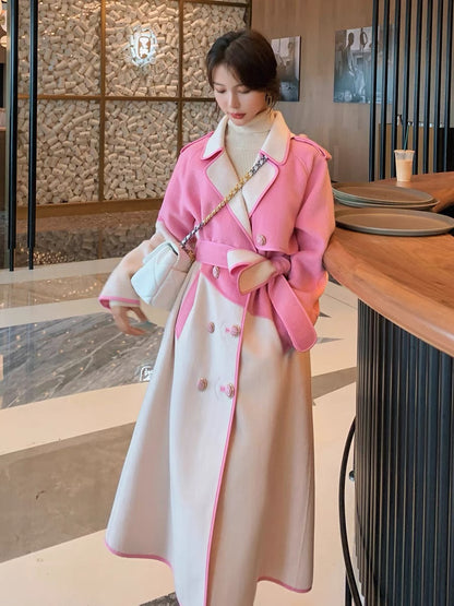 Pink woolen coat women's autumn and winter mid-length 2022 new small temperament foreign style age-reducing woolen coat