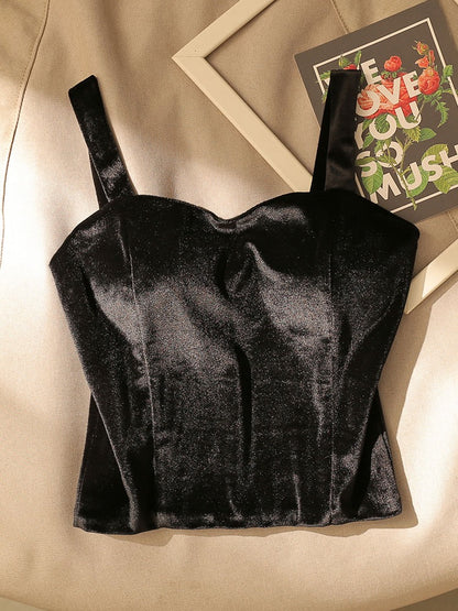 French style black velvet camisole women's suit with sexy chest pad bottoming tube top sleeveless top