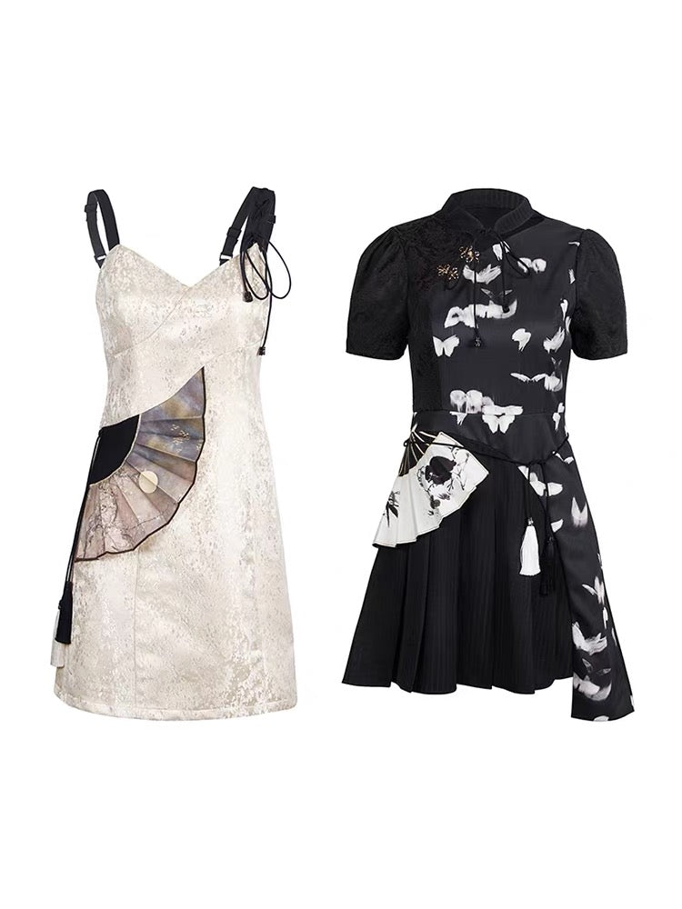 JZ Craftsman "Improved National Style Cheongsam" Dress 2022 Summer New Original Women's Sweet Suspender Skirt 1314