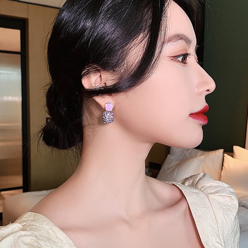High-end purple earrings women's 925 sterling silver silver needle earrings Korean net red temperament earrings 2022 new trend
