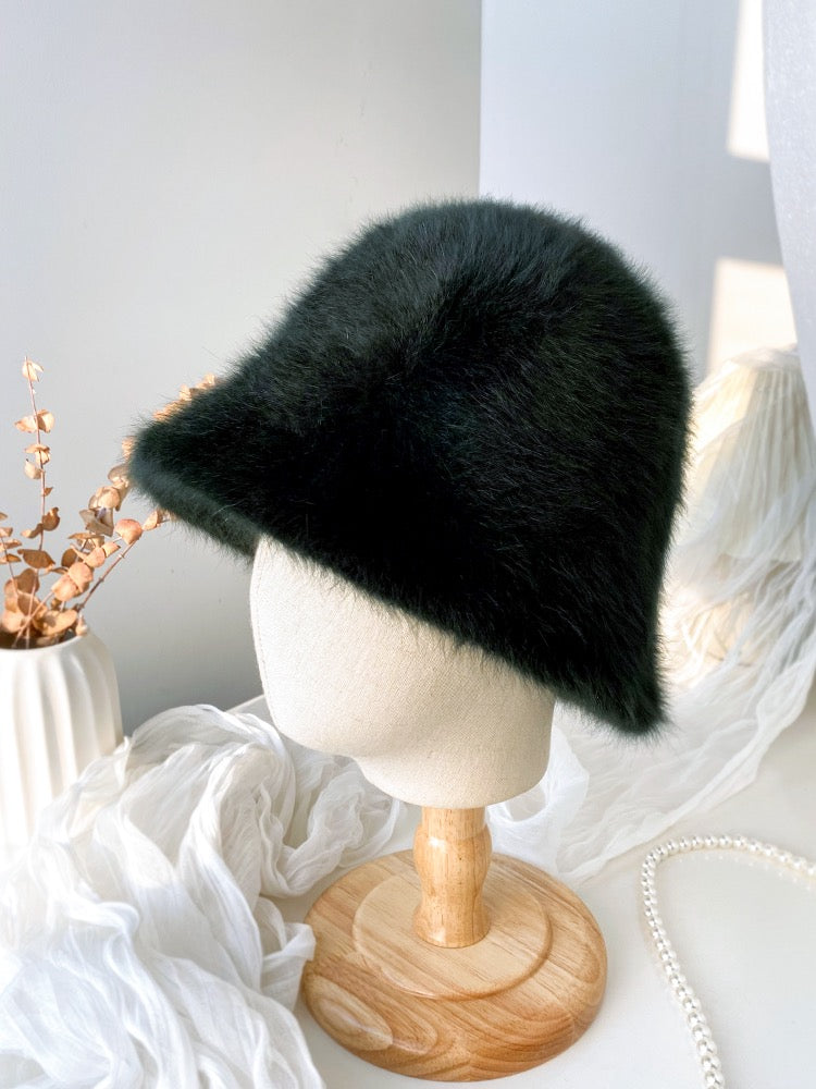 Rabbit fur hat women's autumn and winter 2022 hot style bucket hat big head circumference plush fisherman hat white fur basin hat