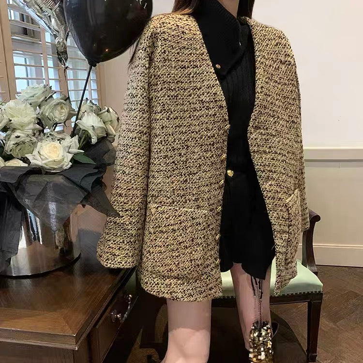 KKK STUDIO wool small fragrant wind heavy industry tweed woven wool coat women's winter new suit coat