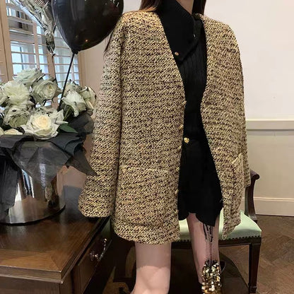 KKK STUDIO wool small fragrant wind heavy industry tweed woven wool coat women's winter new suit coat