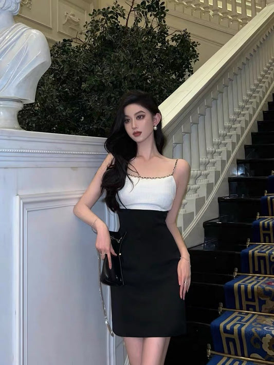 Sexy small fragrance style suspender dress female summer cold temperament sleeveless ladies new pure desire waist skirt4226