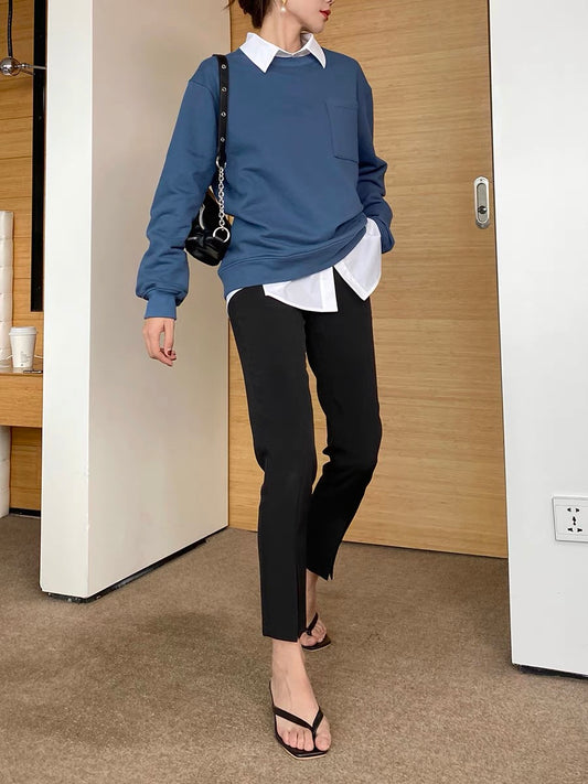 GUS spring and summer 2022 nine-point pants front slit suit pants women's high waist show thin legs straight casual commuter cigarette pipe pants